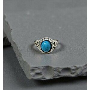 Vintage .925 Sterling Silver / Turqouise Infinity Knot Ring Size 10